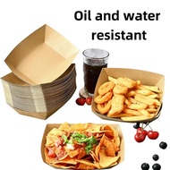 50PCS Thickened version Kraft Paper Snack Boat Box - Oil-Proof Open Tray for BBQ Wings Potato Chips