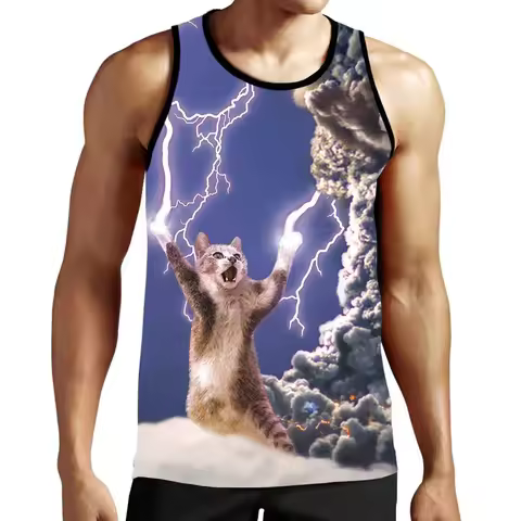 Sky Cat Tank Tops Men Women 3d Printed Cute Lightning Cat Vest Tops Girl Y2k Tops Graphs T-shirts Ki