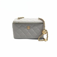 Chanel 灰色 長盒子 金球 化妝盒 晶片 肩背包