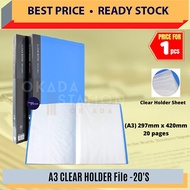 A3 Clear Holder File 20 Pocket / Clear Book / Document Holder / Display Holder / A3 Paper Holder