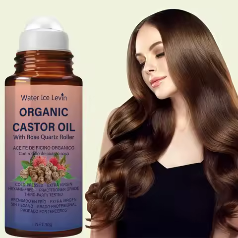 Winter Organic Castor Oil & Rose Quartz Roller - Cold-Pressed, Hexane-Free for Hair & Skin Care, Thi