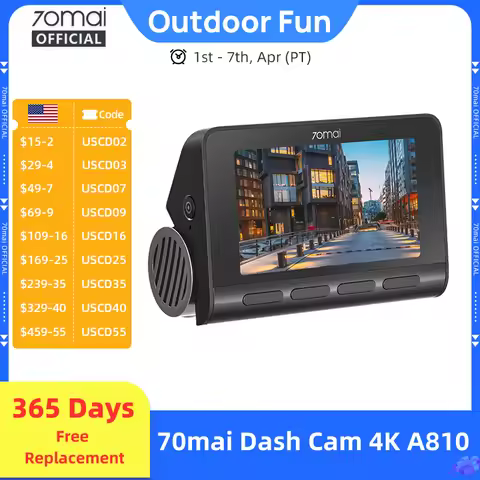 70mai 4K Dash Cam A810 HDR Built-in GPS ADAS 24H Parking 4G Compatible Car DVR 70mai A810