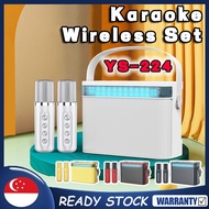 SG ✅[READY STOCK] NEW YS-224 Karaoke Set Portable Wireless Home KTV System Mini Bluetooth Speaker Wih 2 Microphone Gift