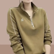 half zipper sweatshirt half zip sweatshirt Half Zipper Spring Autumn Thin Style Hoodless Ladies Swea