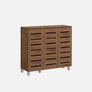 VHIVE Vegas 3 Door 90cm Shoe Cabinet - 3 Ventilation Doors 4 Tiers Walnut Rack Storage Cupboard
