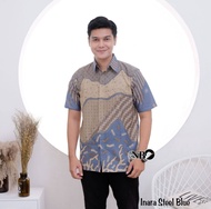Kemeja Batik Anak Laki laki Motif Inara Batik Batik Ayah dan Anak Laki Laki Warna Biru muda Soft Den