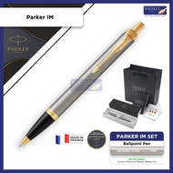 Parker IM Ballpoint Pen - Steel Gold Trim Brushed Metal (with Black - Medium (M) Refill) / {ORIGINAL} / [KSGILLS]