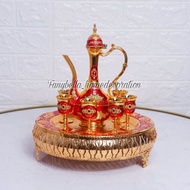 gelas air zamzam kuning emas Teko Arab Aladin Turki Set 7 Gold  Emas Ornament set Gelas Anggur Kendi