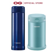 ZOJIRUSHI 0.75L Stainless Steel Food Jar + 0.5L Stainless Steel Vacuum Bottle - Blue