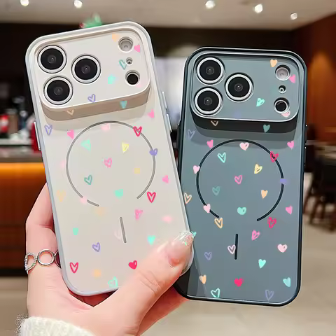 Colorful Heart Print Magnetic Phone Case For iPhone 18 17 Pro Max 16 15 14 13 Pro Max For Magsafe Wi
