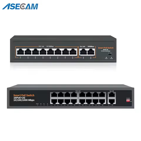 48V-52V POE POE Switch 8/16 Ports 10/1000Mbps IEEE 802.3 af/at Over Ethernet IP Camera Wireless AP C
