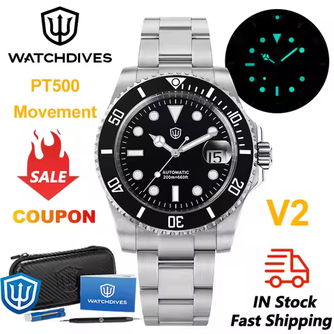 Watchdives WD5512 Quartz Watch PT5000 Automatic Movement AR Sapphire Luxury Watch 200m Waterproof Lu