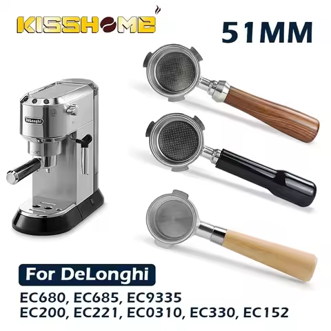 Coffee Bottomless Portafilter 51MM For Delonghi EC680 EC685 EC310 With 2-Cups Filter Basket Barista