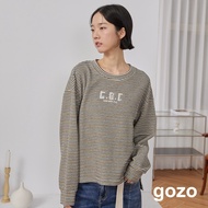 [gozo] gozo book club Color Matching Stripes University T (Gray/Yellow _ F) | Women's Round Neck Cas