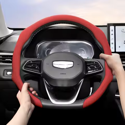Suitable for Geely Perforated Leather Steering Wheel Cover, Non-Slip, Sweat-Absorbent, Breathable, I