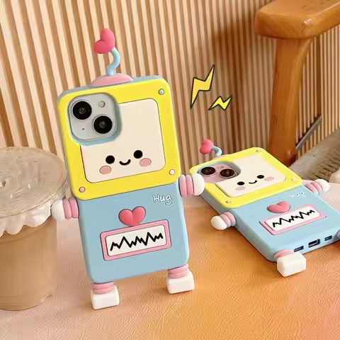 3D Cartoon Love Robot Phone Case For Honor 50 60 70 80 90 X50 X9B 50 Pro Y2k Happy Anti Fall Soft Si