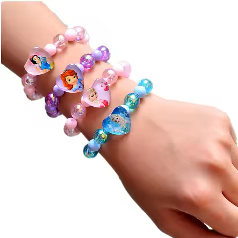 @Disney Frozen Elsa Anna Princess Cartoon Kids Girls Colorful Beaded Glitter Bracelet Jewelry Childr