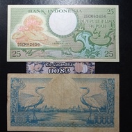 Uang Kertas Kuno Indonesia 25 Rupiah Seri Bunga Dan Burung th 1959