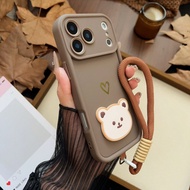 1pc Dopamine Fashion Gradient Frame Phone Case With Cute Bear + Golden Heart + Lanyard, Compatible W
