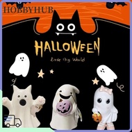 HOBBYHUB Halloween Ghost Statue, Resin Bow Spooky Figurine, Funny Cat Pumpkin Crafts Tabletop Decora