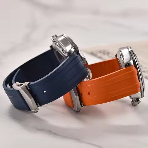 Omega Strap Replacement For Seamaster Soft Curved End FKM Rubber Strap 20mm Butterfly Buckle Comfort