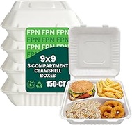 FPN 3-Compartment Paper Clamshell Boxes Compostable 9x9 – Eco-Friendly Biodegradable Takeout Contain