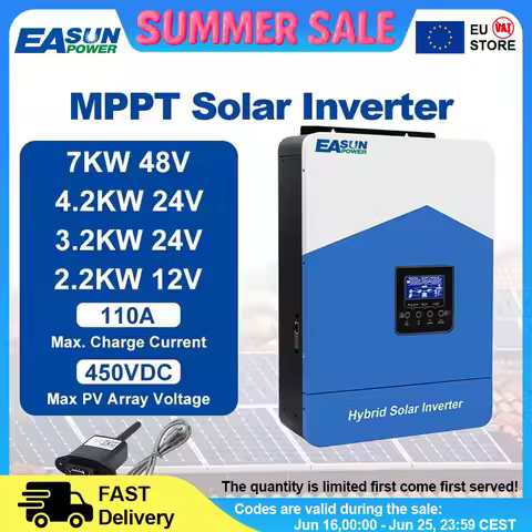 EASUN POWER 7KW 4.2KW 3.2KW 2.2KW Hybrid Solar Inverter 48V 24V 12V 230V With Max 80A 110A MPPT Char