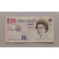 England 20 Pounds Old Paper Banknote Queen Elizabeth For Collection Only.