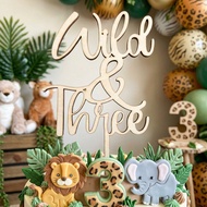 Wild & Three 3rd Birthday Wooden Cake Topper - Three 3rd Birthday Wooden Decoration for Wild Theme 3