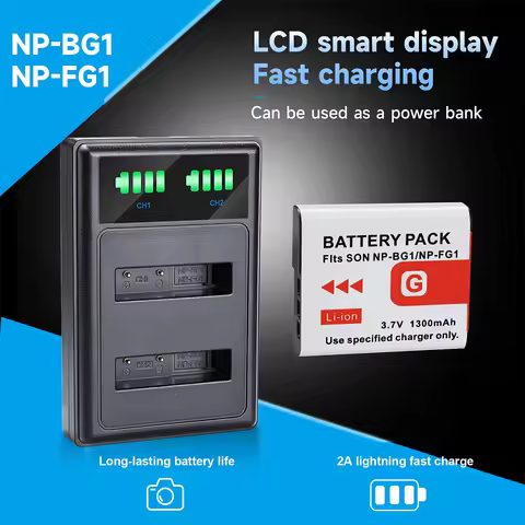 1300mAh NP-BG1 NP-BF1 Battery For Sony DSC W120 DSC H5 H3 H7 W80 NP BG1 NP FG1 Battery With 2-Slots 