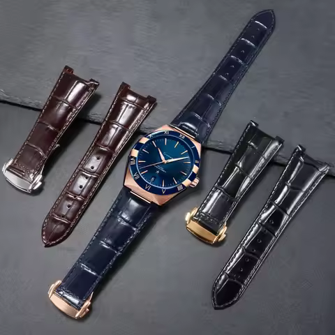 Genuine Leather Watchband For Omega Constellation 131.33 Series Strap Blue Notch 25x18X13mm 25x18X14