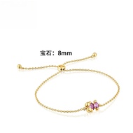 TOUS Chain Bracelet With Bear Design, 18 Kt Gold-Plated Over Silver, And 8 Mm Lab-Created Lilac Sapp
