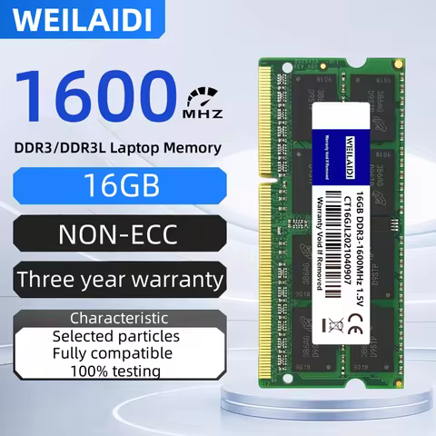 16GB DDR3 DDR3L 1600MHZ Laptop Memory Ram PC3-12800 SODIMM 1.5V 204PIN NON-ECC for Laptop Memory Upg