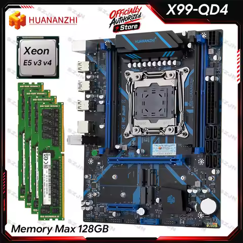 HUANANZHI X99-QD4 V3.0 Motherboard With Set Xeon E5 2670 V3 V4 CPU DDR4 RAM 16GB 32GB 64GB 128GB 3*M