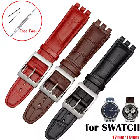 for SWATCH Watch Strap 17mm 19mm Genuine Cowhide Leather Bracelet Men Women Waterproof Sport Replace