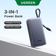 UGREEN 10000mAh Capacity 65W Fast Charging Power Bank with Built-in USB-C Cable, Digital Display, Fo
