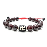 Buddha Sign Dzi Agate Garnet Bracelet