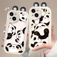 Case Cover For OPPO A9 A5 2020 A94 A98 5G F17 F19 R15 Pro R17 F11 F9 Reno 5 6 7 4 Pro Phone Casing Cream Wavy Edge Cartoon 3D Cute Panda Doll Ears Soft Clear TPU