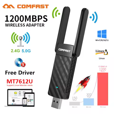 1200Mbps Adaptador Wifi Usb 3.0 Adapter 5G/2G MT7612U 2*2dbi Antena Para Wifi PC Cle Kali Linux Moni