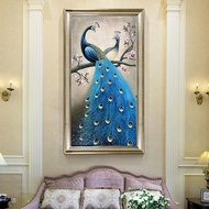 Tranh thêu kín Đôi Chim công Xanh  E143 - KT : 50x90cm ( tranh chưa thêu) d75