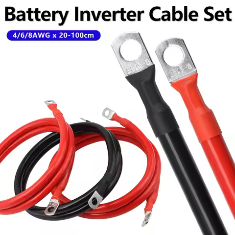 Battery Inverter Cable Set 8/ 6/4AWG with Terminals 20/30/40/50/60/100CM Stranded RV Copper Cord Sol