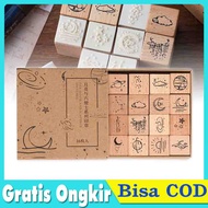 【Dikirim dlm 24jam】16Pcs/Set Beech Merah+Rubber Stempel Kayu Cute Mini Wooden Wood Stamp Persegi Luc