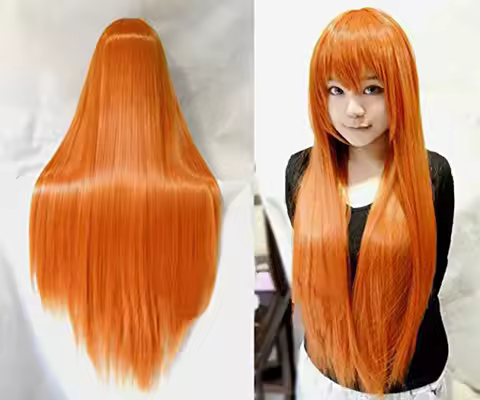 Long Straight Asuka Orange Cosplay Costume Wigs Heat Resistant Synthetic Hair Wig + Wig Cap