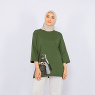 OVERSIZE SLIT DAILY TOP JUMBO XXL T-SHIRT 7/8 SLEEVE COTTON COMBED 24S LOVE JANNAH FOREVER MOTIF
