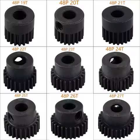48p 5mm 16t 17t 18t 19t 20t 22t 24t 25t 28t Black Steel Metal Pinion Motor Gear For 1/10 Axial Scx10