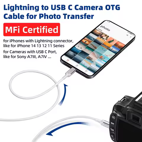 Lightning to USB C Camera Adapter OTG Type C Cable Import Photos Videos for iPhone 14 13 12 Nikon Z6