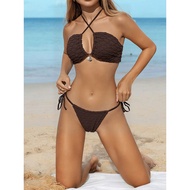 Swimsuit Lace-Up Bikini Feel Hanging Split High-End Solid Color Korean Female cod Laced-Up Ladies Ne