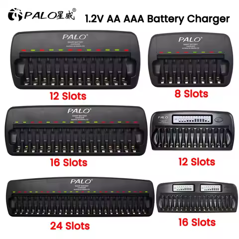 PALO 4/6/8/12/16/24 Slots Battery Charger With LCD Display Smart Intelligent for 1.2V AA AAA NIMH NI