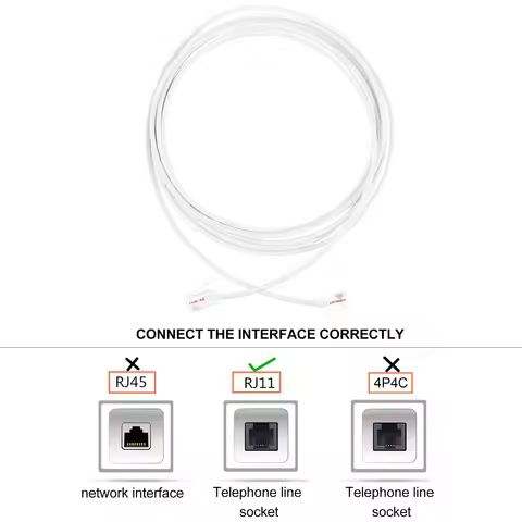 2M Telephone Cable 2-Core Rj11 Plug Telephone Cord for Landline Phone Fax Machine Modem Answering Ma