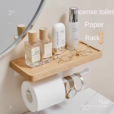 Bathroom Log Beech Sanitary Roll Paper Holder Storage 2-In-1 Sanitary Roll Paper Toilet Solid Wood F